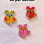 Front view of Owl 1 Wooden Button with colorful owl design – HnA Boutique Pakistan