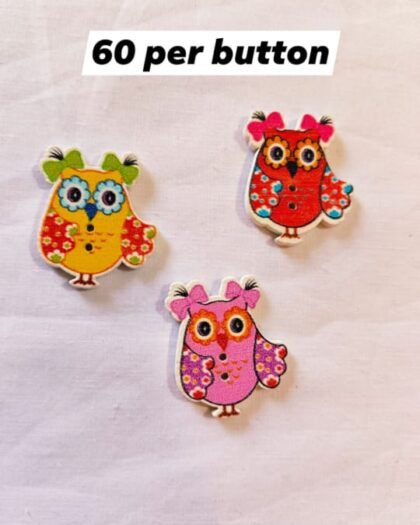 Front view of Owl 1 Wooden Button with colorful owl design – HnA Boutique Pakistan