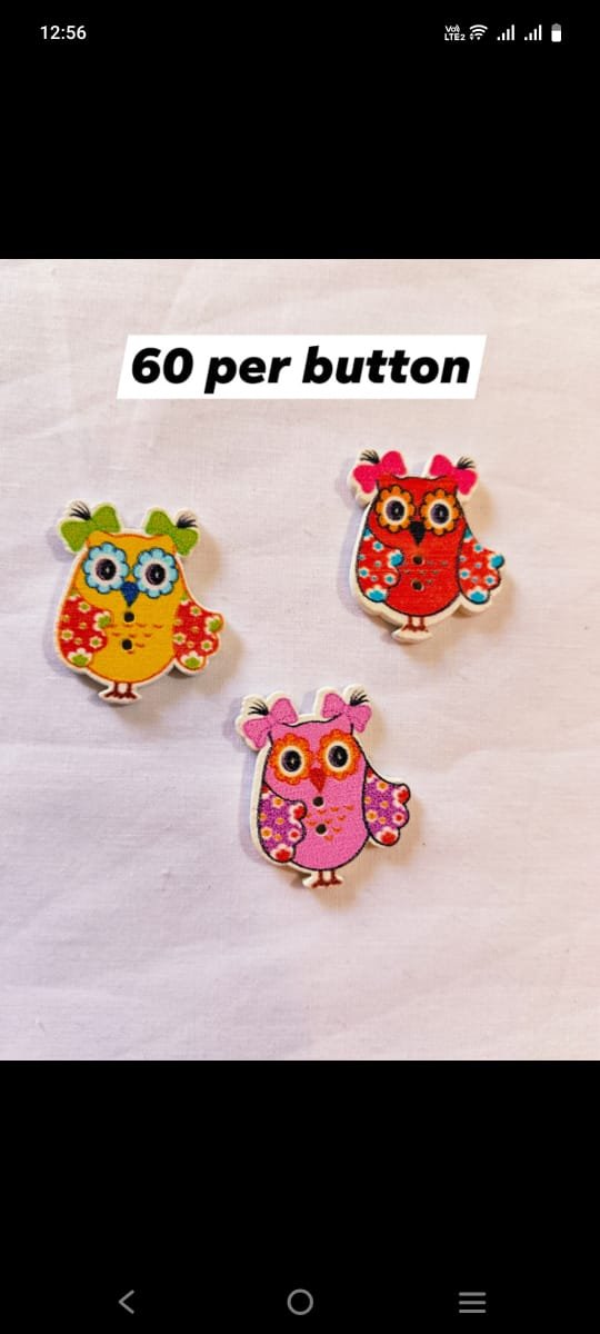 Front view of Owl 1 Wooden Button with colorful owl design – HnA Boutique Pakistan