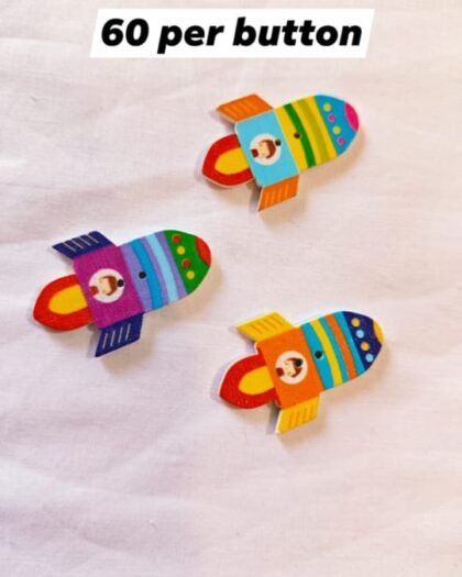 Front view of Rocket Wooden Button with colorful rocket design – HnA Boutique Pakistan