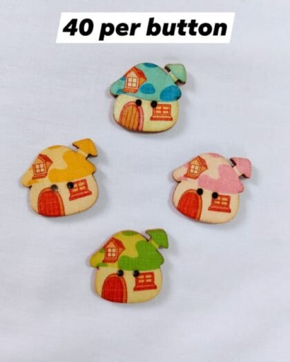 Front view of Mushroom Home Wooden Button with colorful mushroom design – HnA Boutique Pakistan