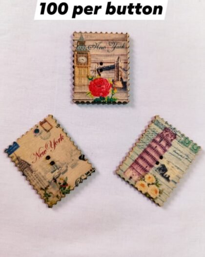 Close-up of Vintage World Wooden Button with intricate vintage design – HnA Boutique Pakistan