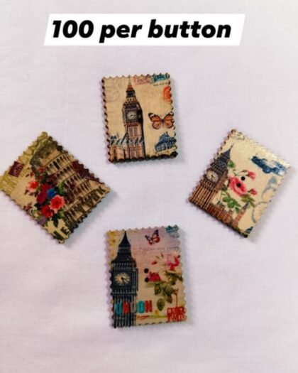 Close-up of Vintage World 1 Wooden Button featuring intricate vintage design – HnA Boutique Pakistan