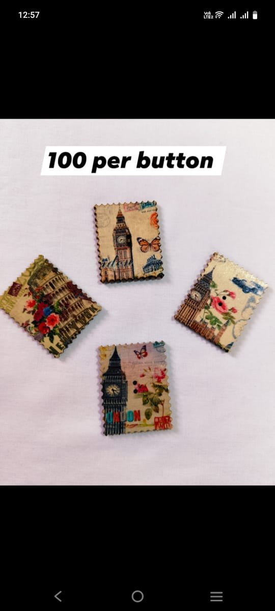 Close-up of Vintage World 1 Wooden Button featuring intricate vintage design – HnA Boutique Pakistan