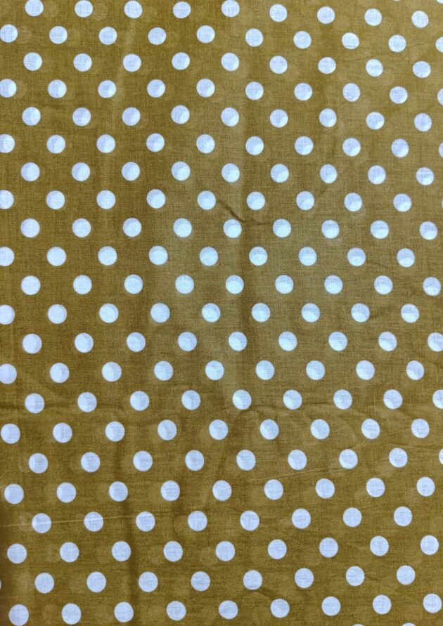 Mustard polka lawn fabric with white dots – soft, 63-inch wide summer fabric from HnA Boutique Pakistan