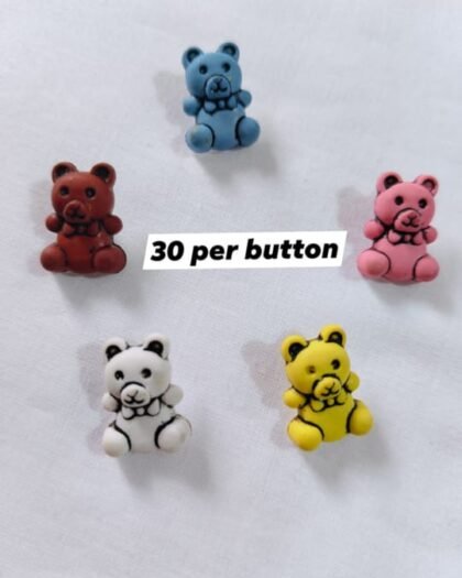 Front view of Mini Multi Teddy Buttons – colorful funky teddy-shaped buttons for kidswear at HnA Boutique Pakistan