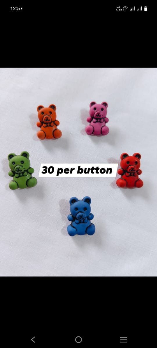 Mini Multi Teddy 1 Buttons – colorful teddy-shaped funky buttons for kids fashion by HnA Boutique Pakistan