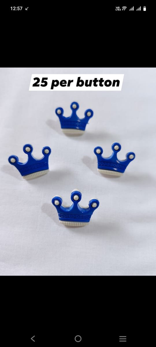 Close-up of Crown Buttons – funky royal-style kidswear accessories from HnA Boutique Pakistan