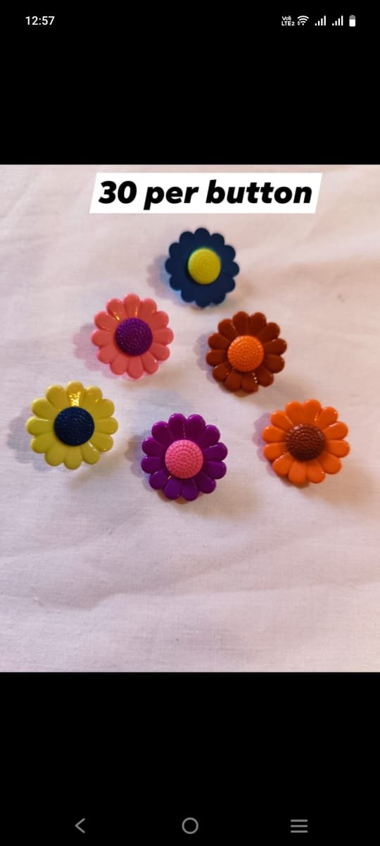 Close-up of Multi Sunflower Buttons with vibrant colorful design – HnA Boutique Pakistan