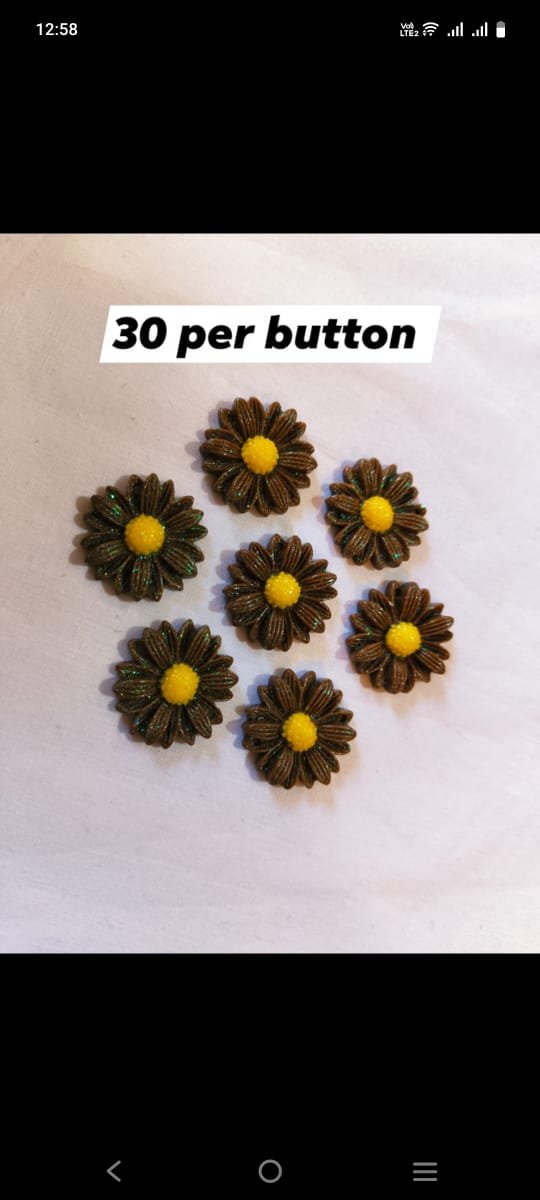 Brown Sunflower Buttons close-up showing rich brown floral design – HnA Boutique Pakistan