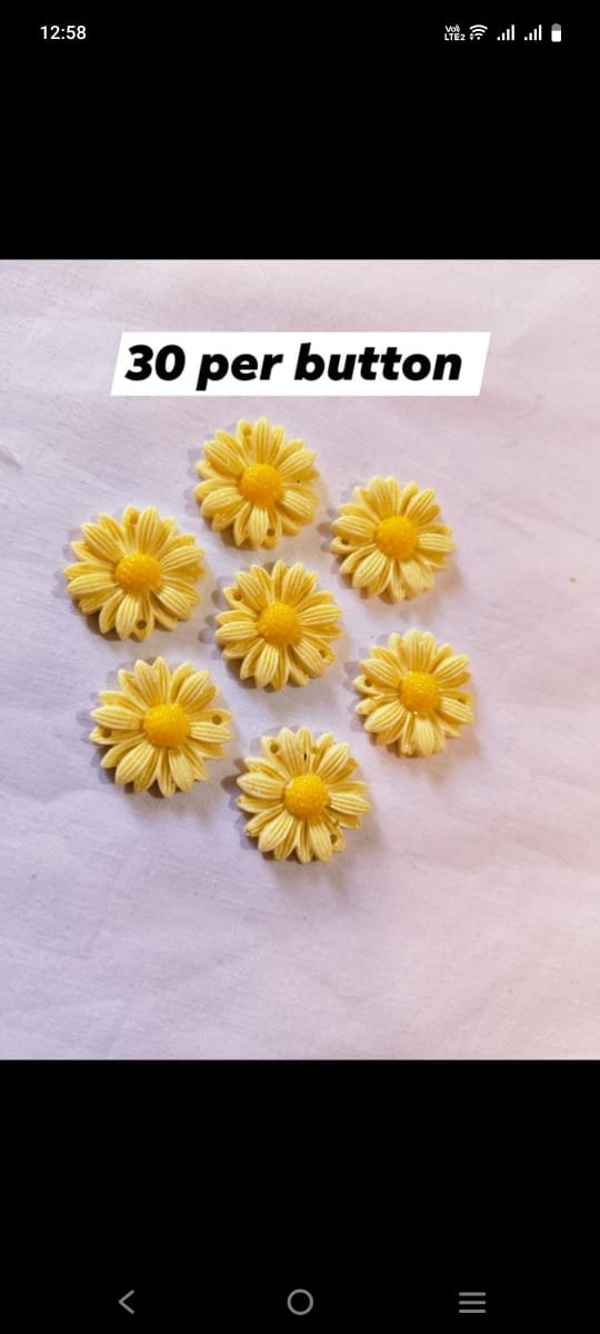 Close-up of Yellow Sunflower Buttons with bright yellow floral design – HnA Boutique Pakistan