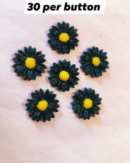 Close-up of Zinc Sunflower Buttons with metallic shine and floral design – HnA Boutique Pakistan