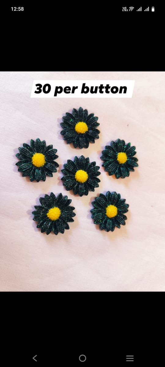 Close-up of Zinc Sunflower Buttons with metallic shine and floral design – HnA Boutique Pakistan