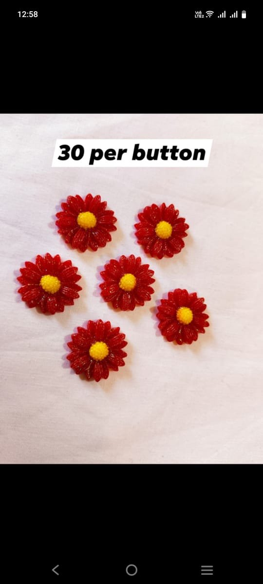 Close-up of Red Sunflower Buttons showing detailed floral design – HnA Boutique Pakistan