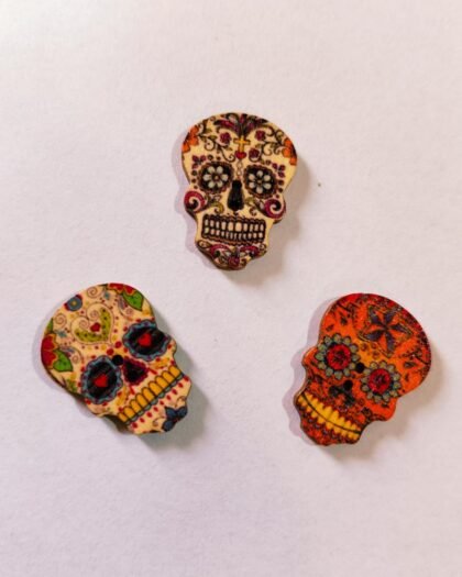 Close-up of funky Skull Buttons in black and silver – HnA Boutique Pakistan