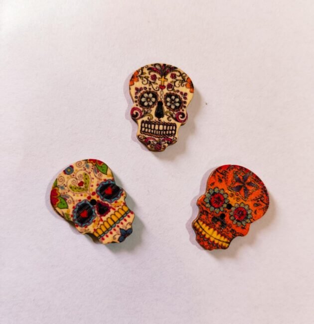 Close-up of funky Skull Buttons in black and silver – HnA Boutique Pakistan
