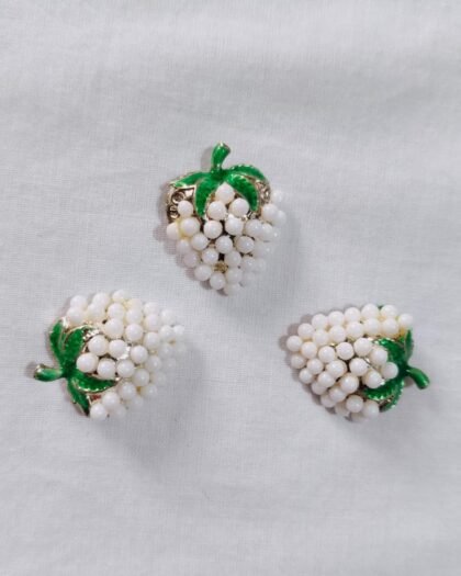 Front view of White Metal Strawberry Button with cute fruit design – HnA Boutique Pakistan