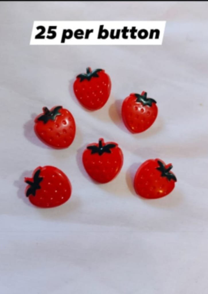 Close-up of Red Strawberry Buttons with vibrant design – HnA Boutique Pakistan