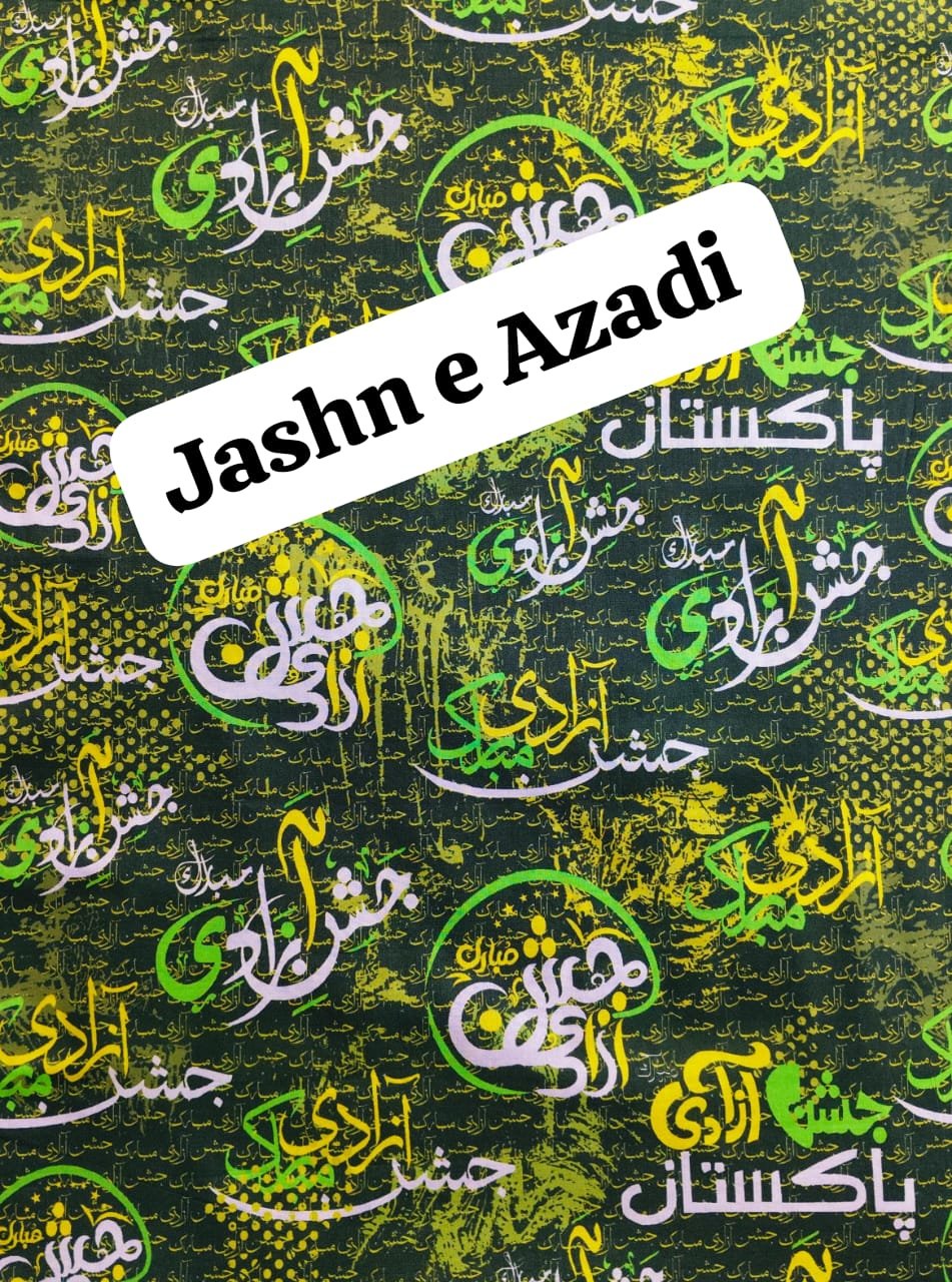Jashn-e-Azadi lawn fabric with Urdu calligraphy and vibrant 14 August patriotic prints – HnA Boutique Pakistan