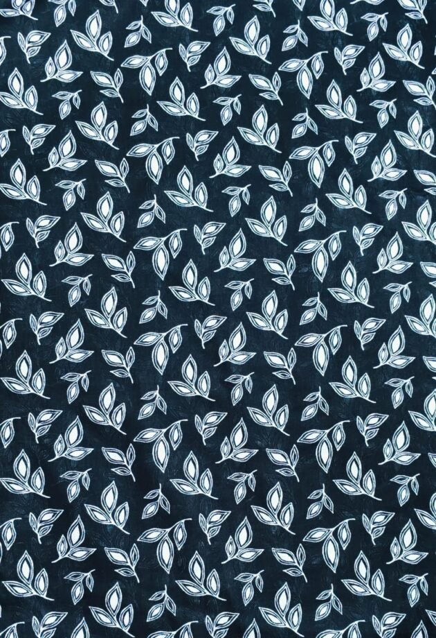 Triplet leaves digital lawn fabric – 63-inch wide breathable print with clustered leaf design for Pakistani summer outfits