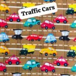 Traffic Cars – Brown Cotton Fabric – 40" Width
