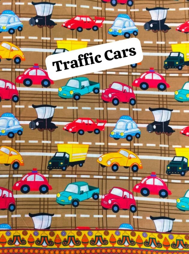 Traffic Cars – Brown Cotton Fabric – 40" Width
