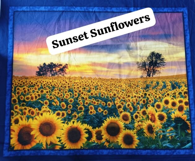 Sunset sunflower printed lawn fabric – 45-inch wide scenic fabric with golden floral field for summer wear and decor in Pakistan