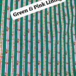 Green & pink striped floral digital printed lawn fabric – vertical vines and stripes on breathable 45" lawn