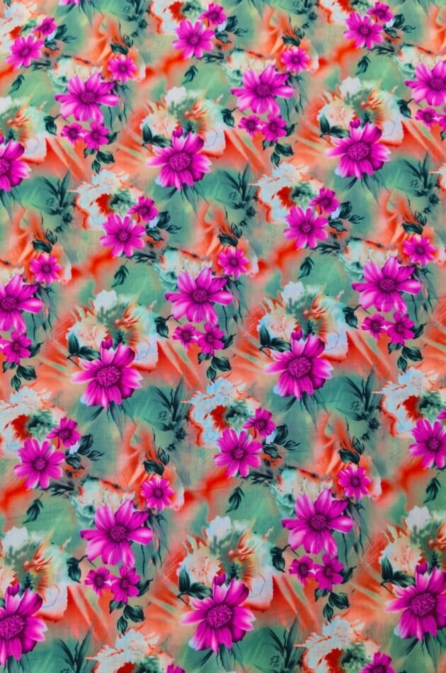 Coral Bloom – Pink & Purple Floral Lawn (63" Width)