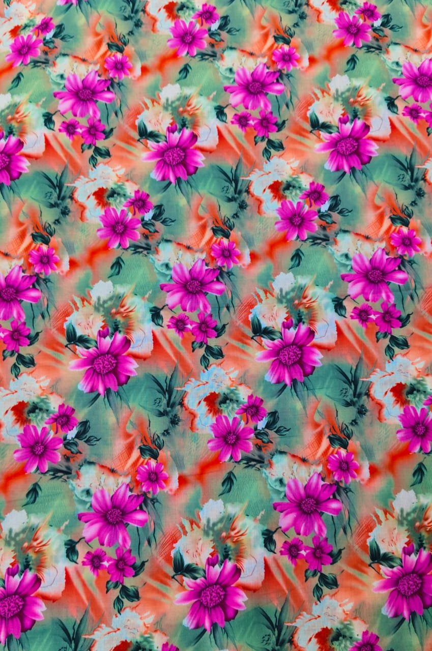 Coral Bloom – Pink & Purple Floral Lawn (63" Width)