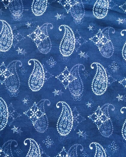 Indigo Breeze – White Paisley Printed Khaddar (63" Width)