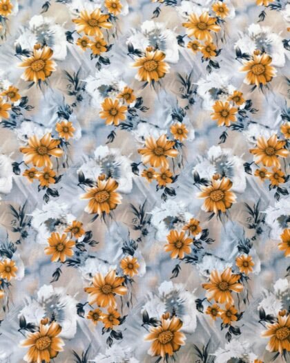 Amber Bloom – White & Yellow Floral Lawn (63" Width)