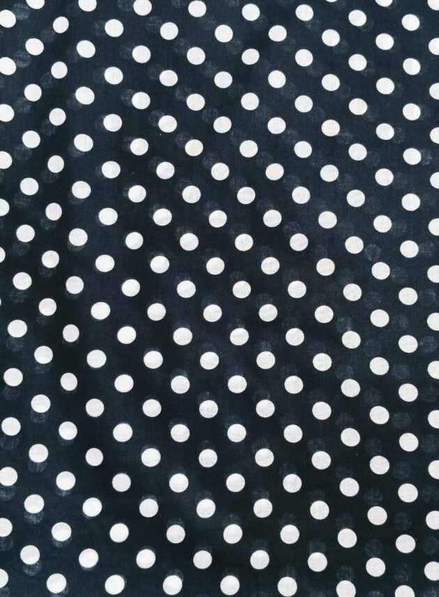 Black and white polka dot digital lawn fabric – 63-inch wide cotton for classic Pakistani summer wear