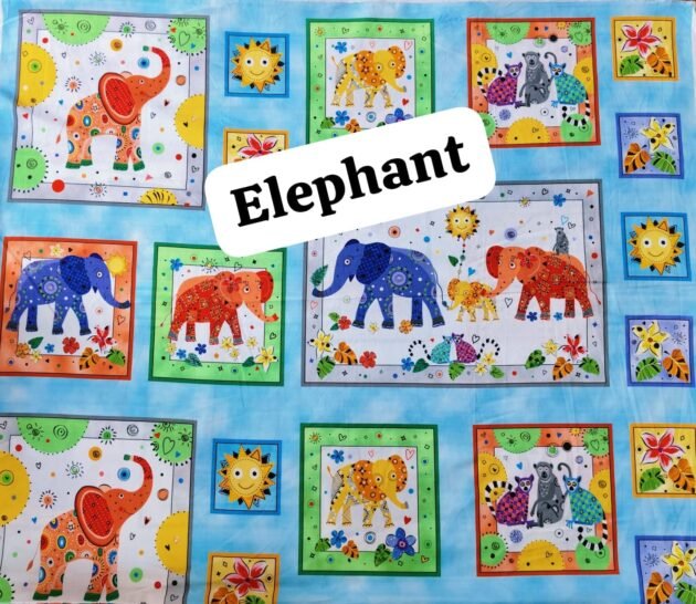 Elephant printed lawn fabric – 45-inch wide multicolor animal-themed fabric for kids and craft wear Pakistan
