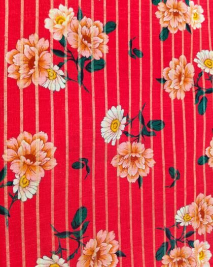 Red Daisy Bloom Zari Khaddar – 63" Width