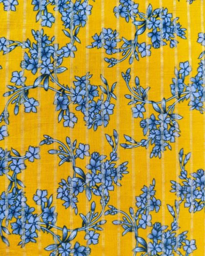 Yellow Blue Flora Zari Khaddar – 63" Width