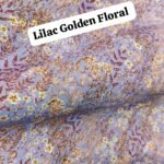Lilac golden floral lawn fabric – 45-inch wide printed lawn with gold and maroon florals for summer wear Pakistan
