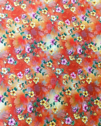 Sunset Bloom – Orange Multicolor Floral Lawn (63" Width)
