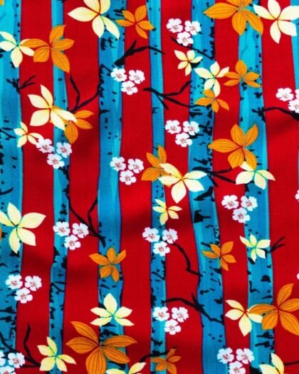 Meroon skyblue lining floral linen — 63"