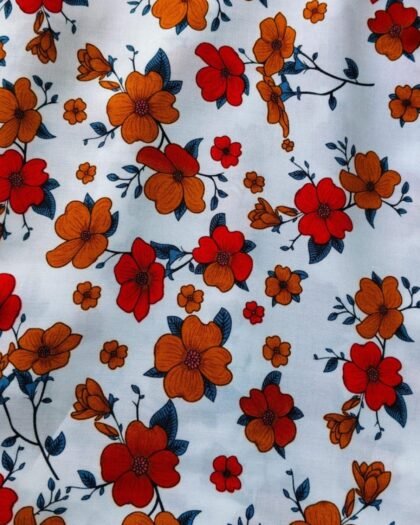 White Red Wild Floral Linen — 63"