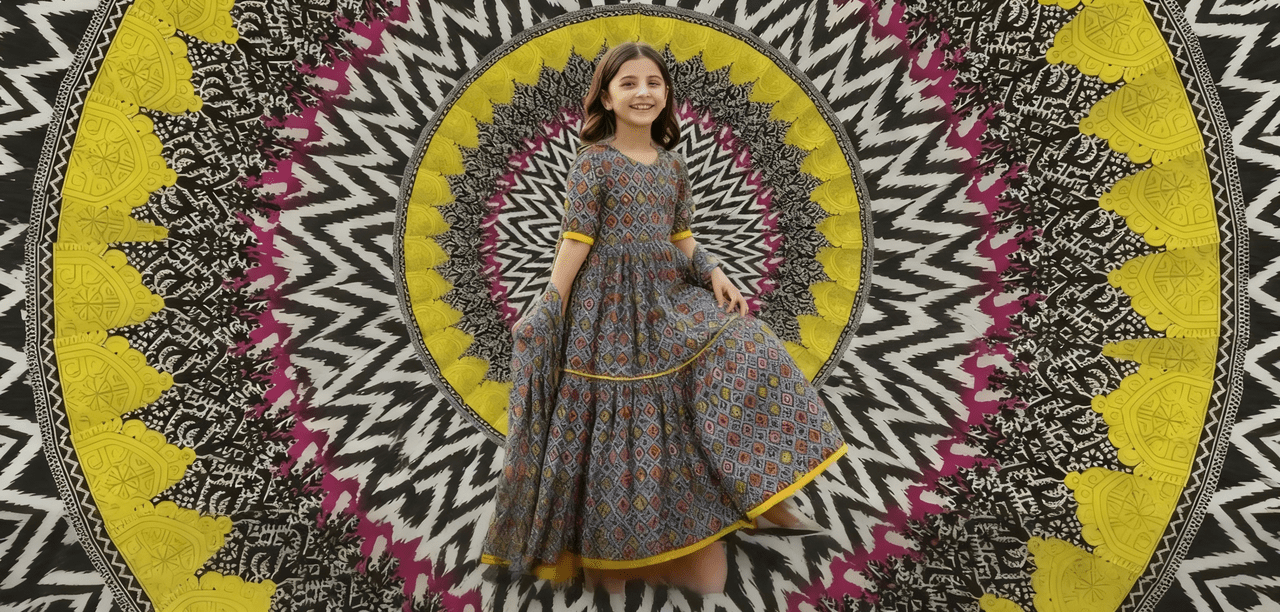 Yellow Pattern Dress Girl No Text