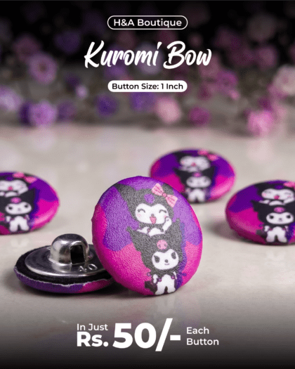 Kuromi Bow Funky Button - 1"