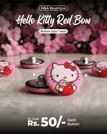 Hello Kitty Red Bow Funky Button - 1"