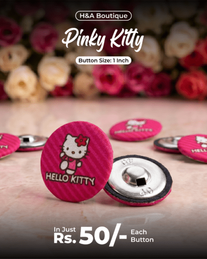Pinky Kitty Funky Button - 1"