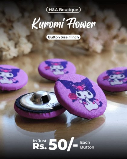 Kuromi Flower Funky Button - 1"