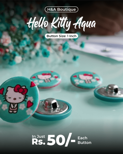 Hello Kitty Aqua Funky Button - 1"