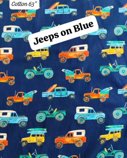 Jeeps On Blue Funky Cotton - 63"