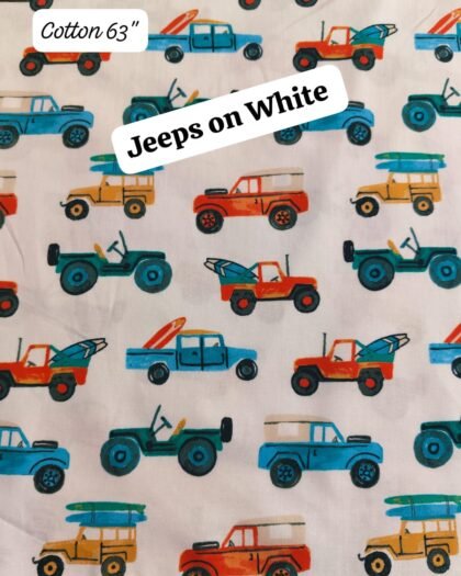 Jeeps On White Funky Cotton - 63"
