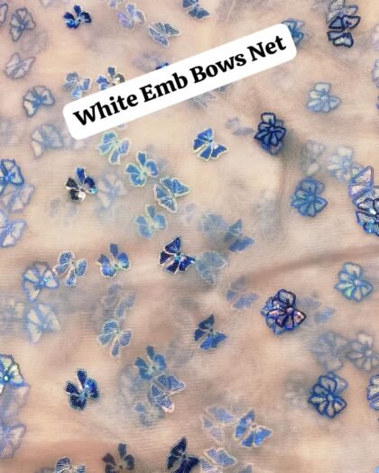 White Emb Bows Net - Luxury Lawn 63"