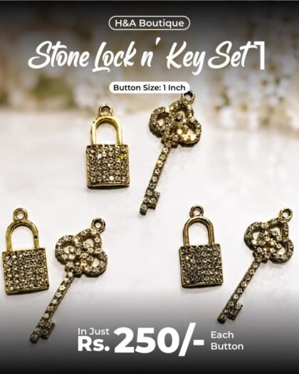 Stone Lock & Key Set 1 Funky Button — 1"